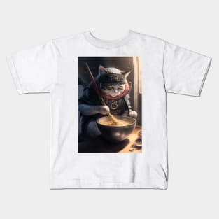 Shinobi cat eating ramen noodle, animae, japanese, food, ninja Kids T-Shirt